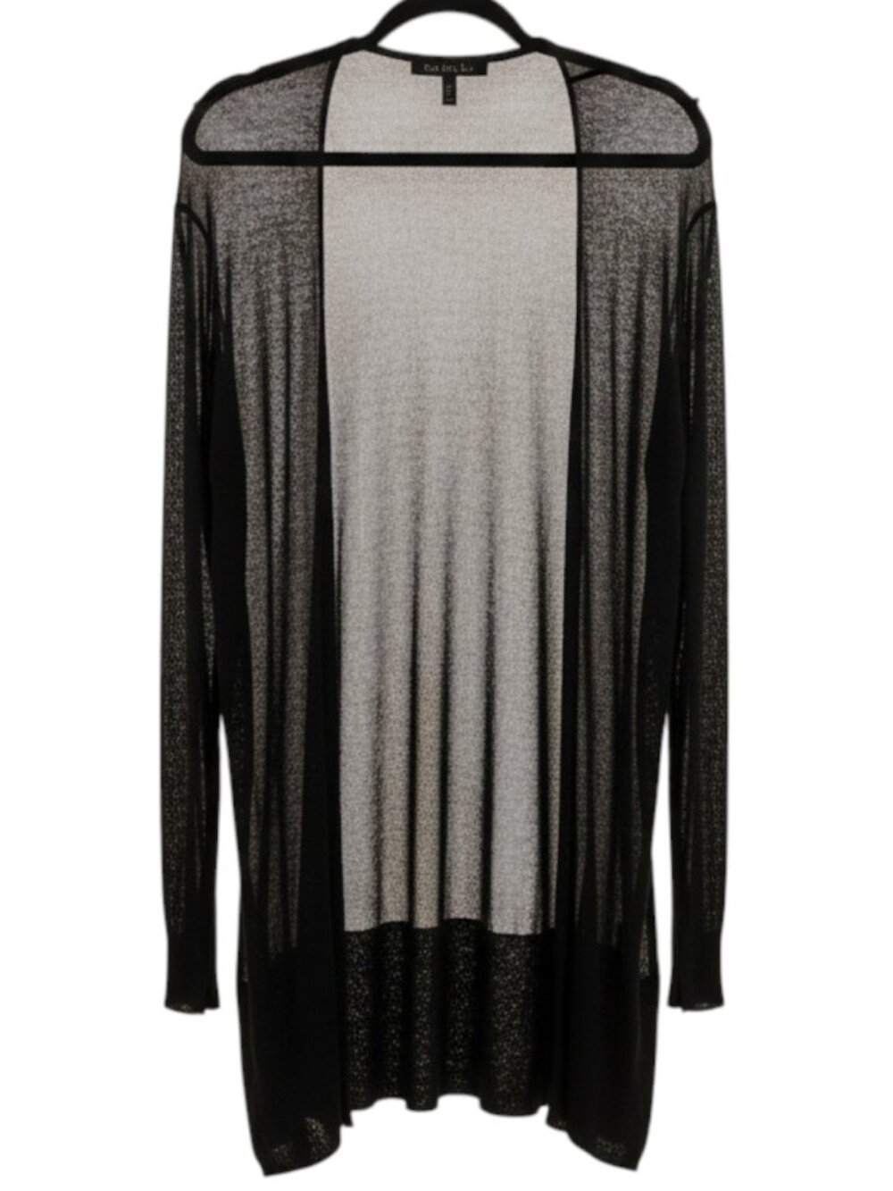 Eileen Fisher XL Black Crepe Cardigan Thigh-Length Super Sheer/Open Front
